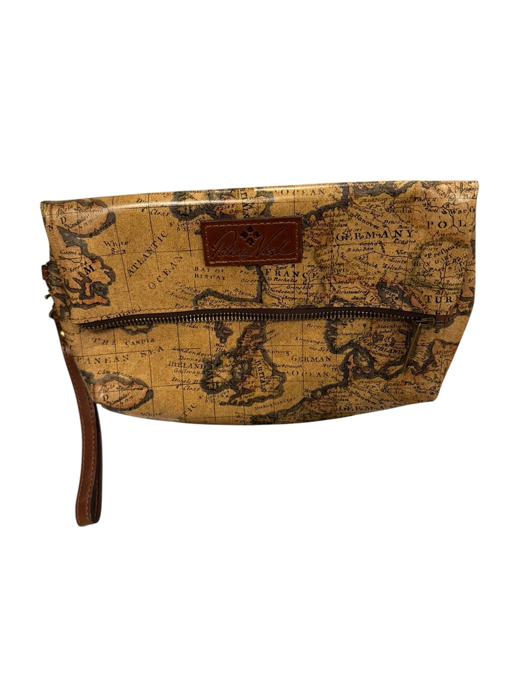 Patricia Nash Valerie Fold-Over Leather Wristlet/Clutch in European Map Print